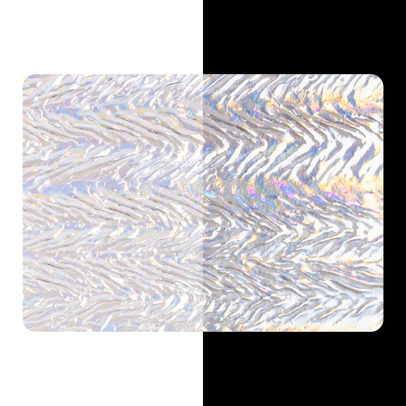 Bullseye Irid Glass: 3mm Rainbow Herringbone on Clear 1101.75 - Warm Glass