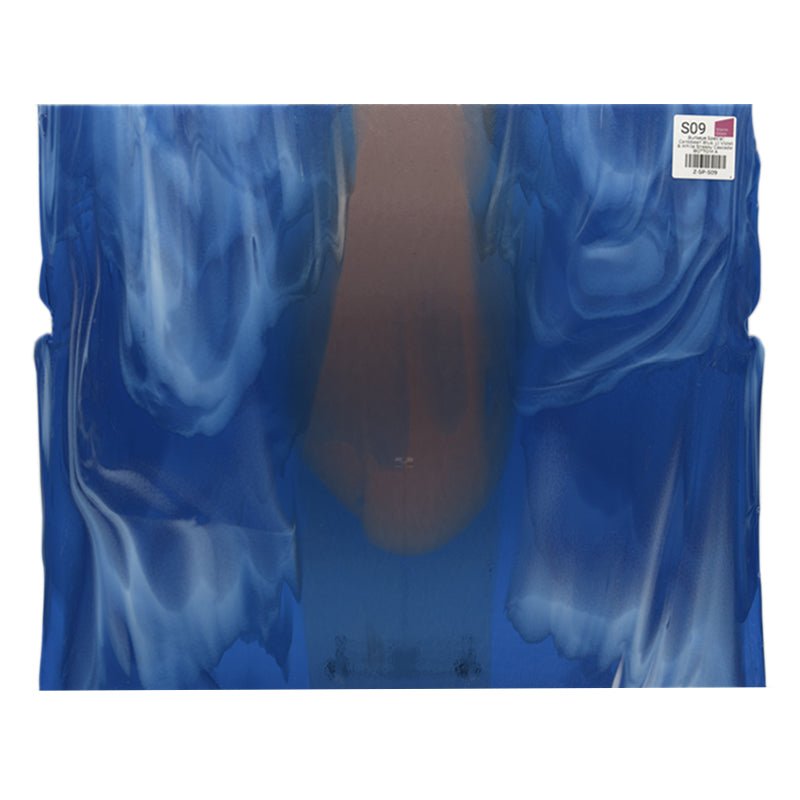 Bullseye Special: Caribbean Blue, Lt Violet & White Streaky Cascade - BOTTOM A - Warm Glass