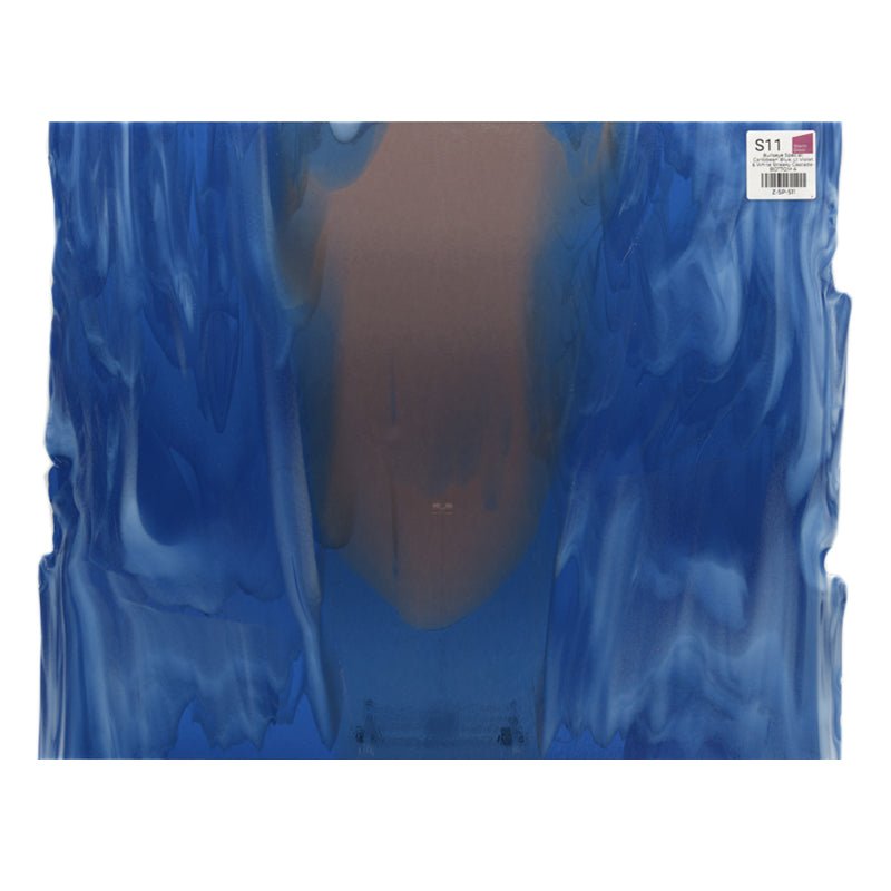 Bullseye Special: Caribbean Blue, Lt Violet & White Streaky Cascade - BOTTOM A - Warm Glass