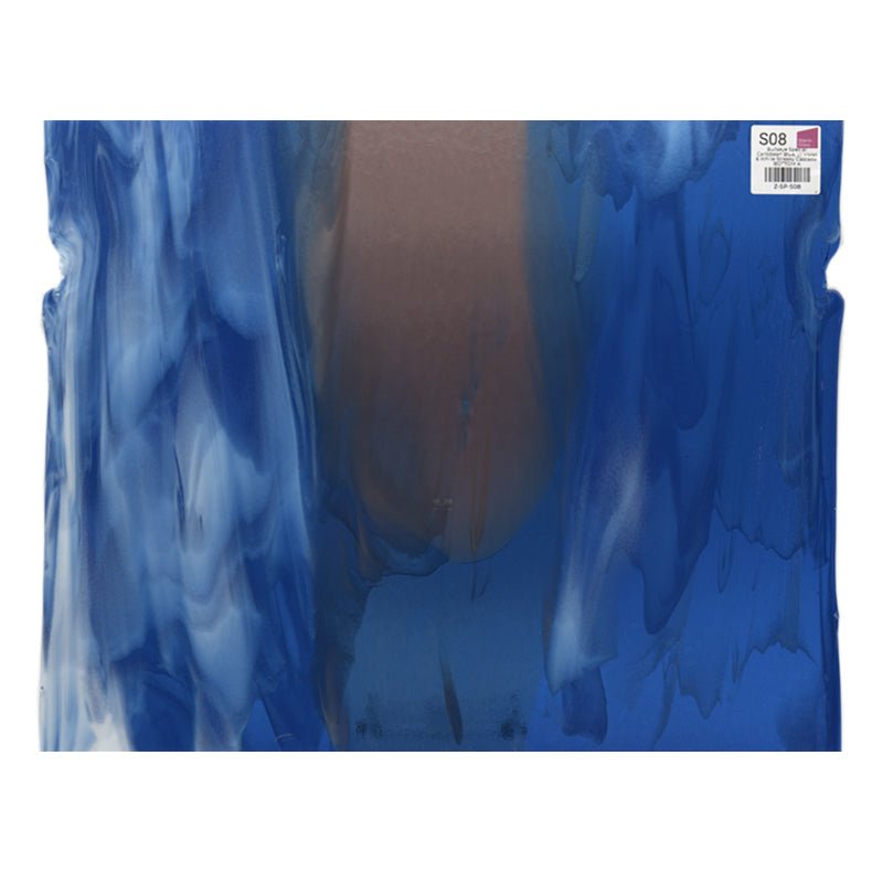 Bullseye Special: Caribbean Blue, Lt Violet & White Streaky Cascade - BOTTOM A - Warm Glass