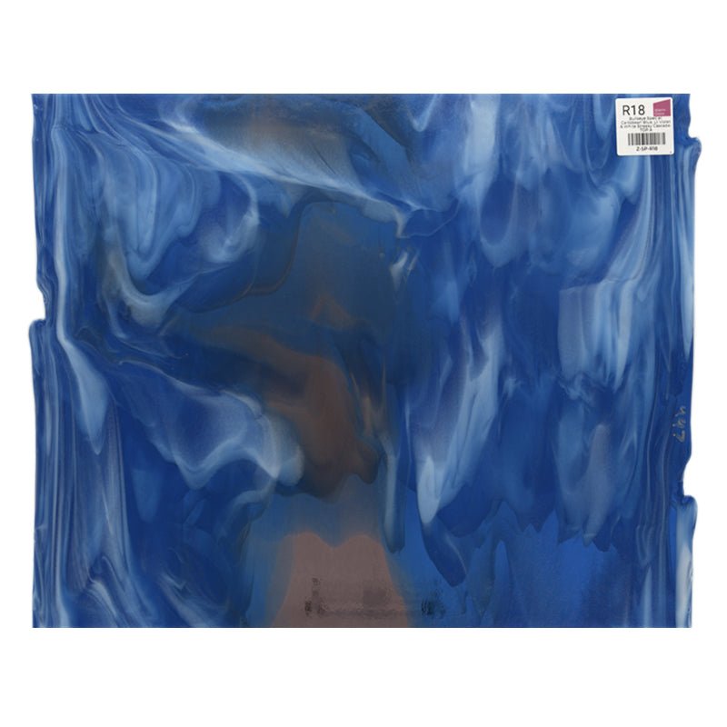 Bullseye Special: Caribbean Blue, Lt Violet & White Streaky Cascade - TOP A - Warm Glass