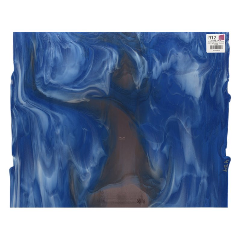 Bullseye Special: Caribbean Blue, Lt Violet & White Streaky Cascade - TOP A - Warm Glass
