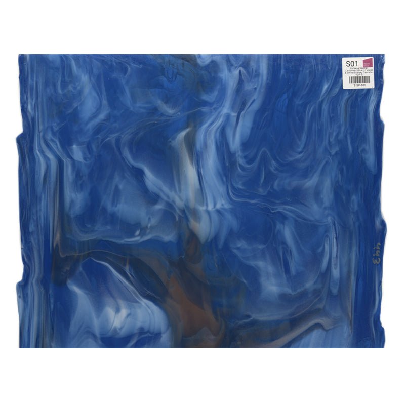 Bullseye Special: Caribbean Blue, Lt Violet & White Streaky Cascade - TOP B - Warm Glass