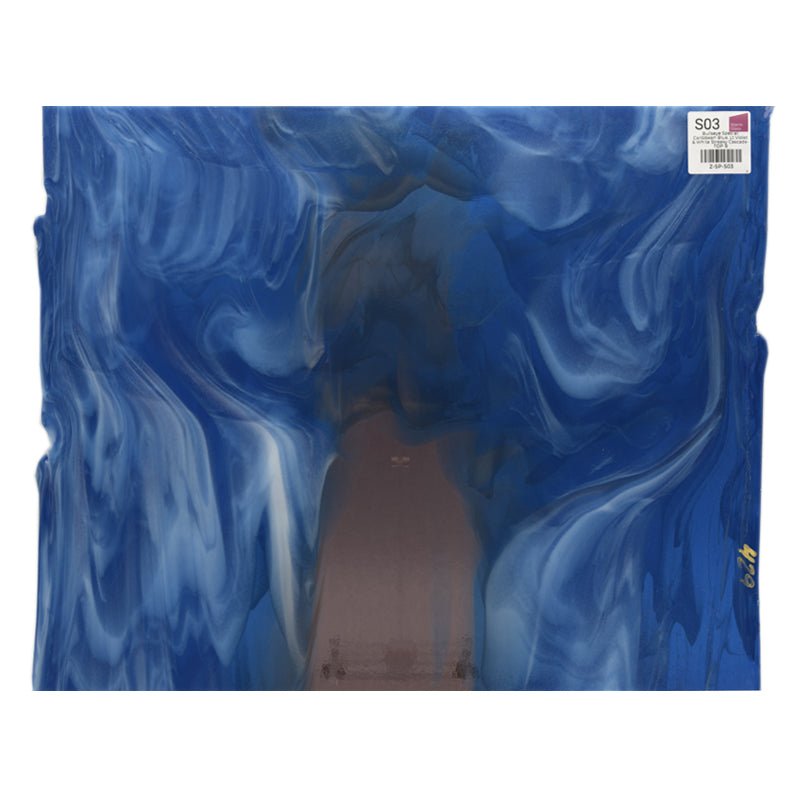 Bullseye Special: Caribbean Blue, Lt Violet & White Streaky Cascade - TOP B - Warm Glass