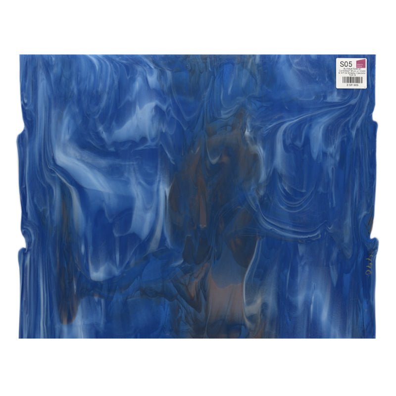 Bullseye Special: Caribbean Blue, Lt Violet & White Streaky Cascade - TOP B - Warm Glass
