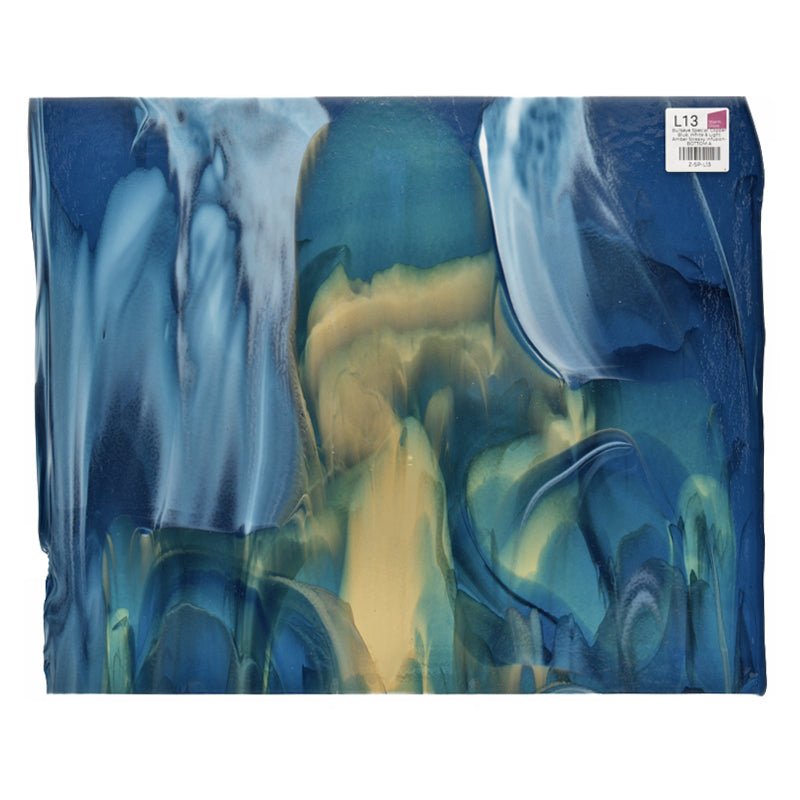 Bullseye Special: Copper Blue, White & Light Amber Streaky Infusion - BOTTOM A - Warm Glass