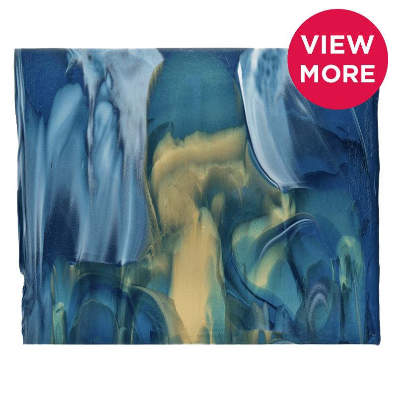 Bullseye Special: Copper Blue, White & Light Amber Streaky Infusion - BOTTOM A - Warm Glass