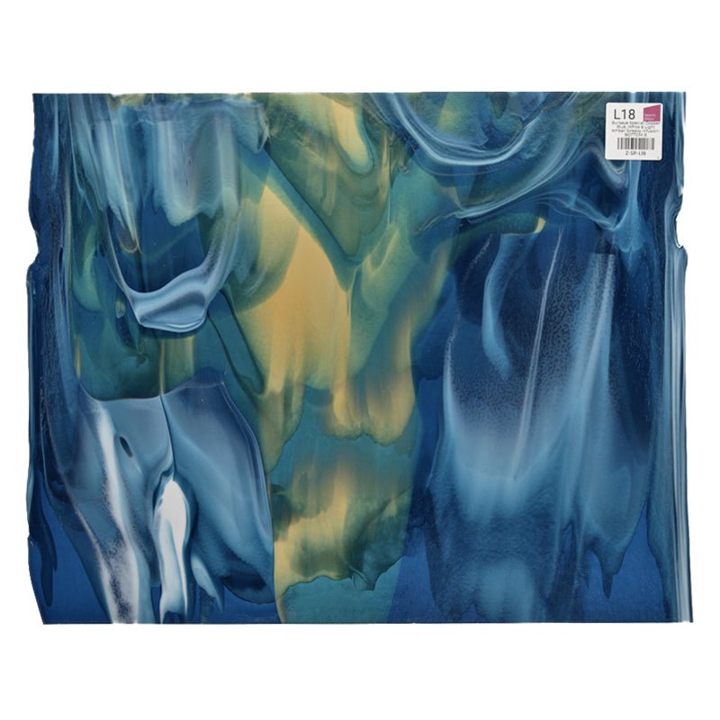 Bullseye Special: Copper Blue, White & Light Amber Streaky Infusion - BOTTOM B - Warm Glass