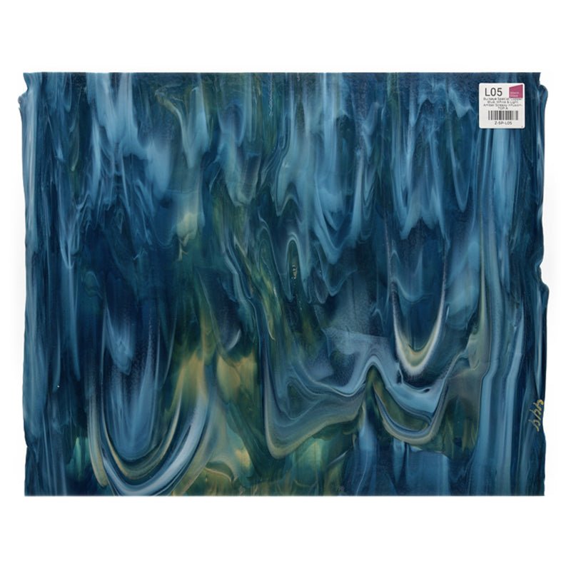 Bullseye Special: Copper Blue, White & Light Amber Streaky Infusion - TOP A - Warm Glass