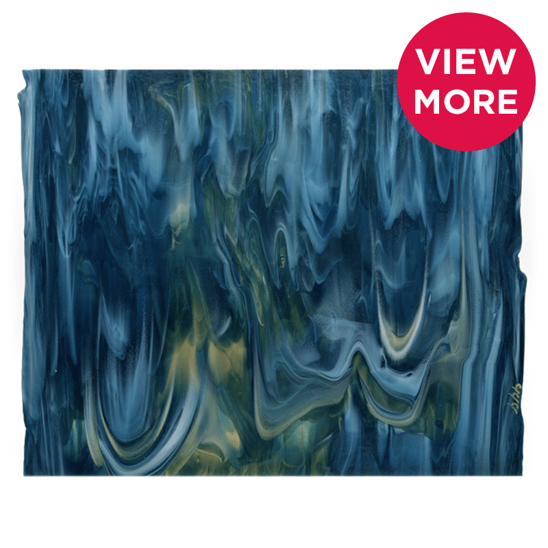 Bullseye Special: Copper Blue, White & Light Amber Streaky Infusion - TOP A - Warm Glass