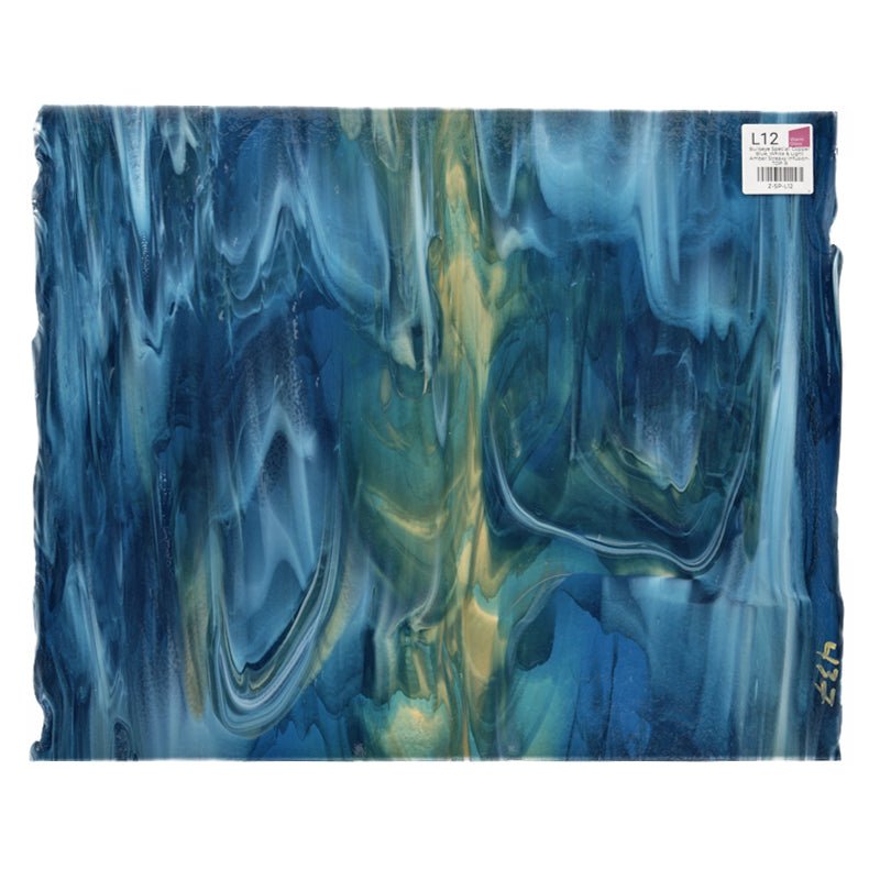 Bullseye Special: Copper Blue, White & Light Amber Streaky Infusion - TOP B - Warm Glass