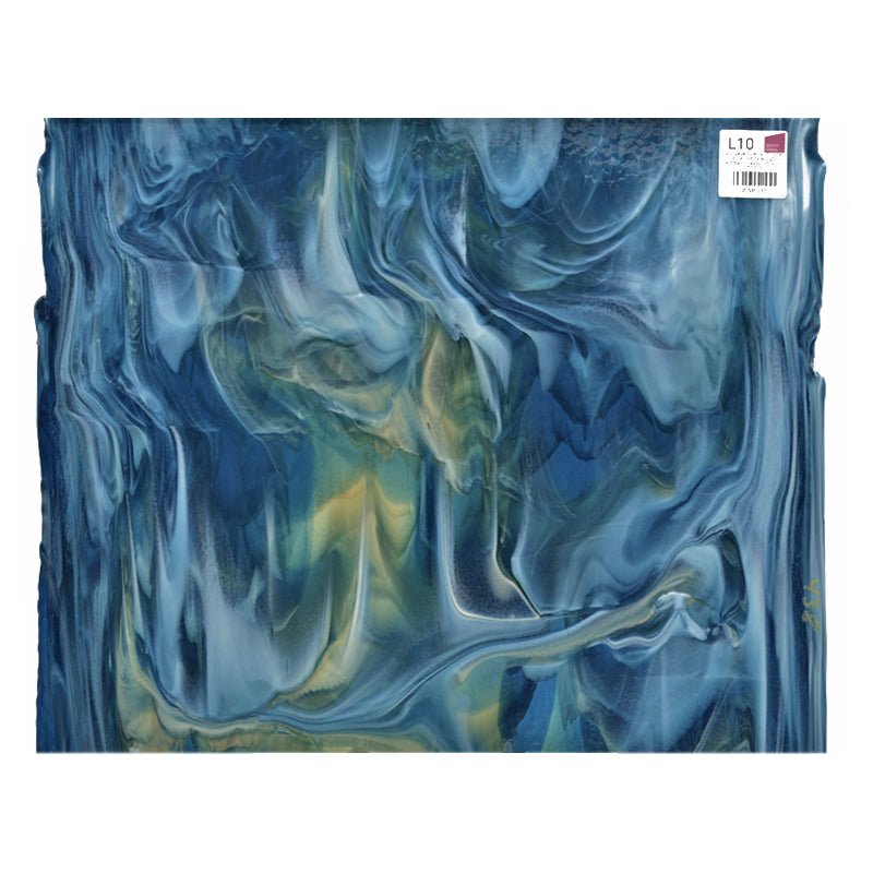 Bullseye Special: Copper Blue, White & Light Amber Streaky Infusion - TOP B - Warm Glass