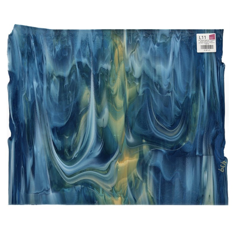 Bullseye Special: Copper Blue, White & Light Amber Streaky Infusion - TOP B - Warm Glass