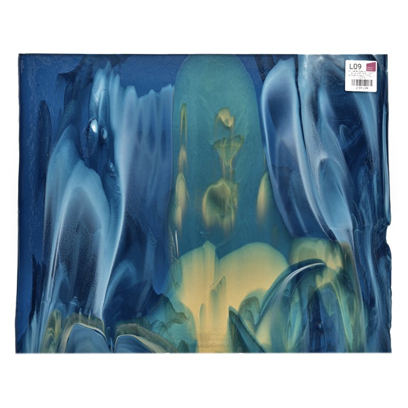 Bullseye Special: Copper Blue, White & Light Amber Streaky Infusion - TOP B - Warm Glass