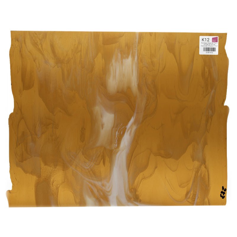 Bullseye Special: Dark Amber & White Cascade Infusion - TOP - Warm Glass