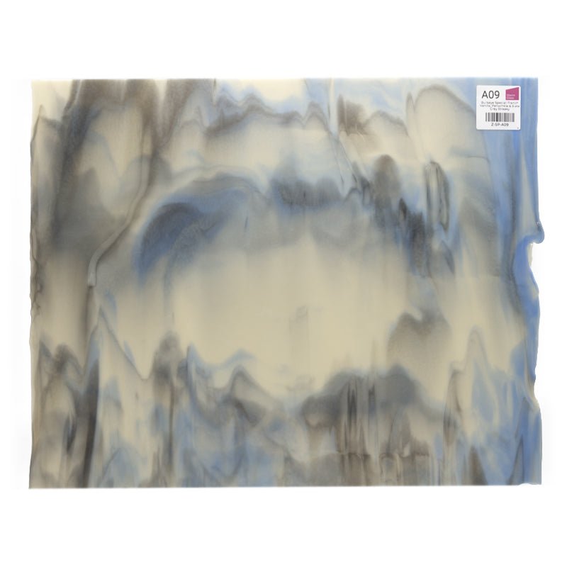 Bullseye Special: French Vanilla, Periwinkle & Slate Grey Streaky - Warm Glass