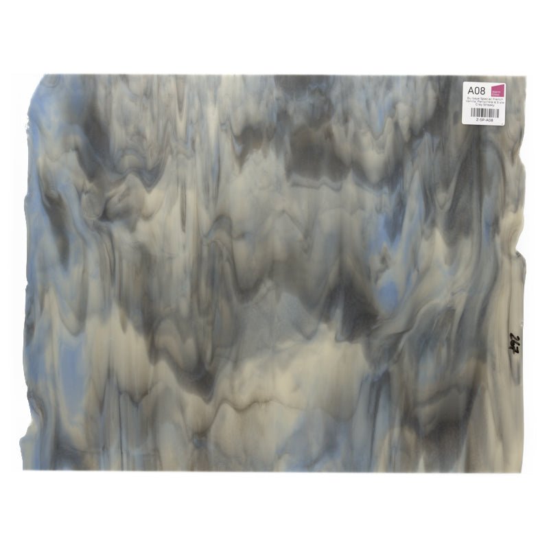 Bullseye Special: French Vanilla, Periwinkle & Slate Grey Streaky - Warm Glass