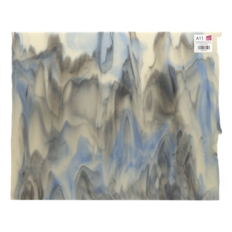 Bullseye Special: French Vanilla, Periwinkle & Slate Grey Streaky - Warm Glass