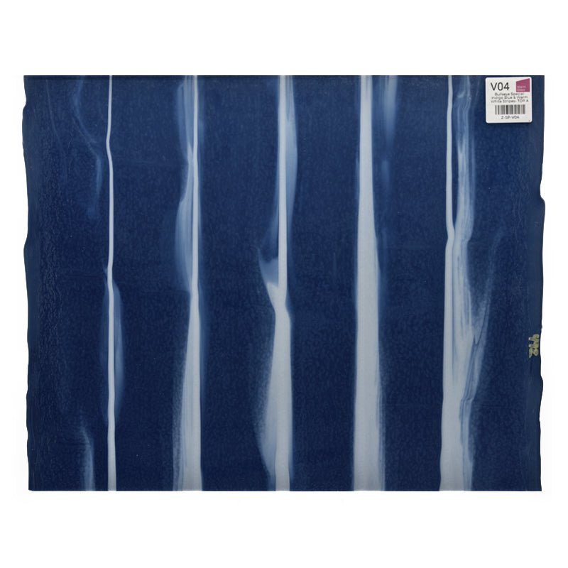 Bullseye Special: Indigo Blue & Warm White Stripes - TOP A - Warm Glass