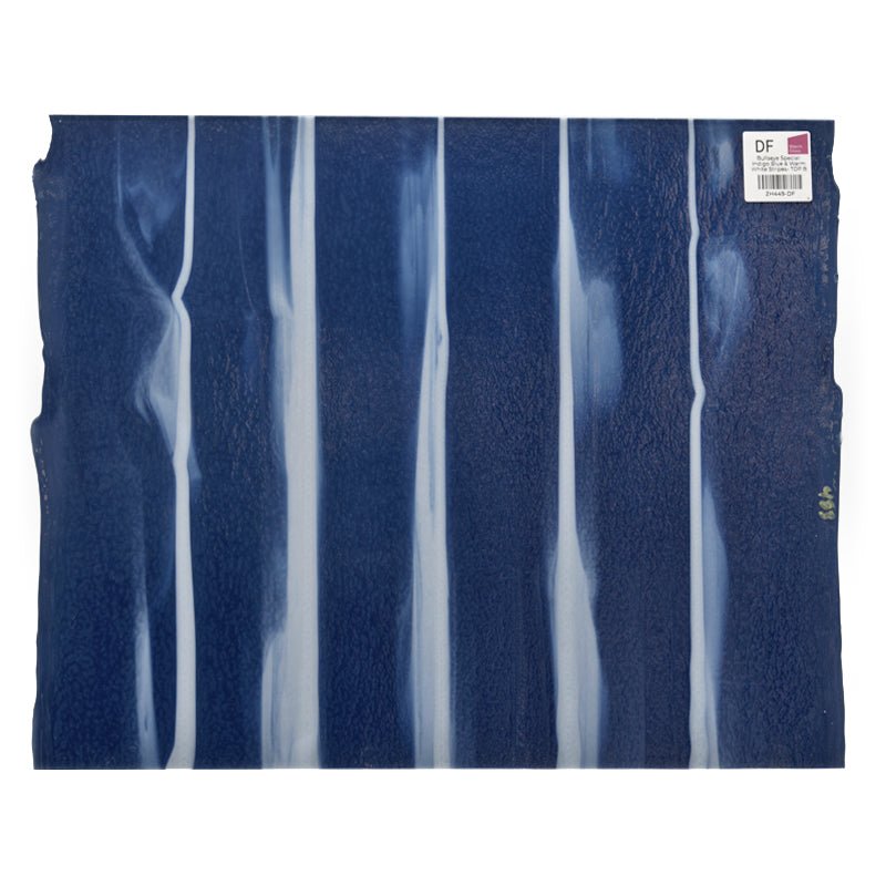 Bullseye Special: Indigo Blue & Warm White Stripes - TOP B - Warm Glass