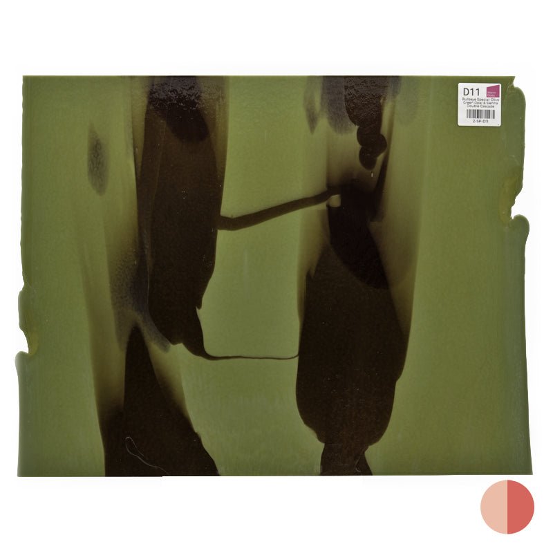 Bullseye Special: Olive Green Opal & Sienna Double Cascade - Warm Glass