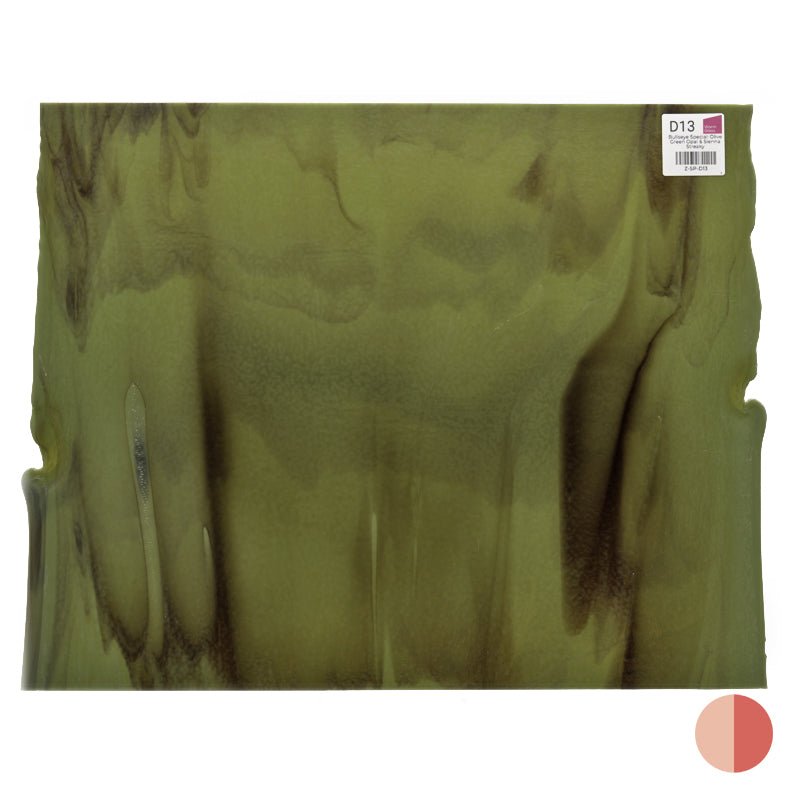 Bullseye Special: Olive Green Opal & Sienna Streaky - Warm Glass