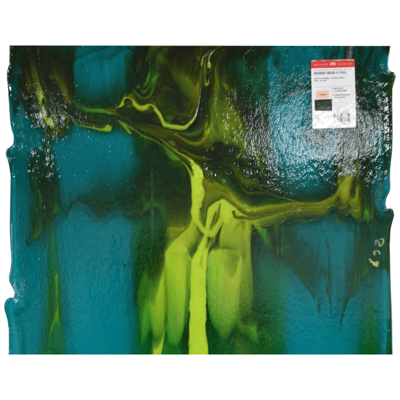 Bullseye Special: Peacock Blue & Spring Green Opal Cascade Infusion - Warm Glass