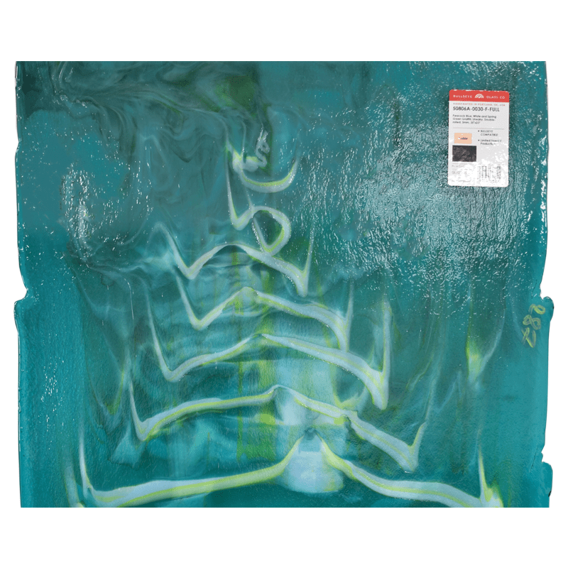 Bullseye Special: Peacock Blue, White & Spring Green Opal Graffiti 50806A - Warm Glass