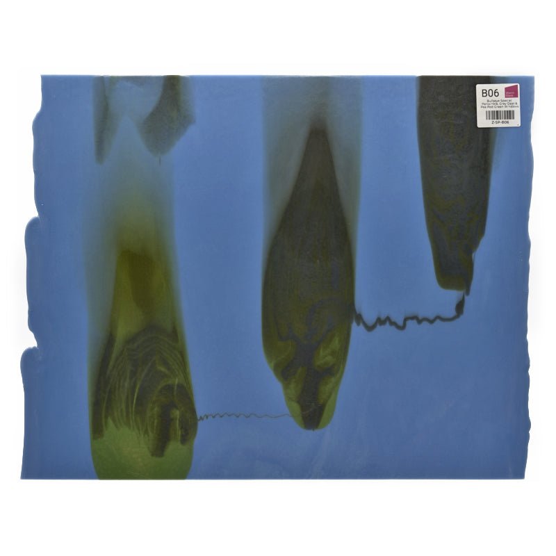 Bullseye Special: Periwinkle, Grey Opal & Pea Pod Green Windows - Warm Glass