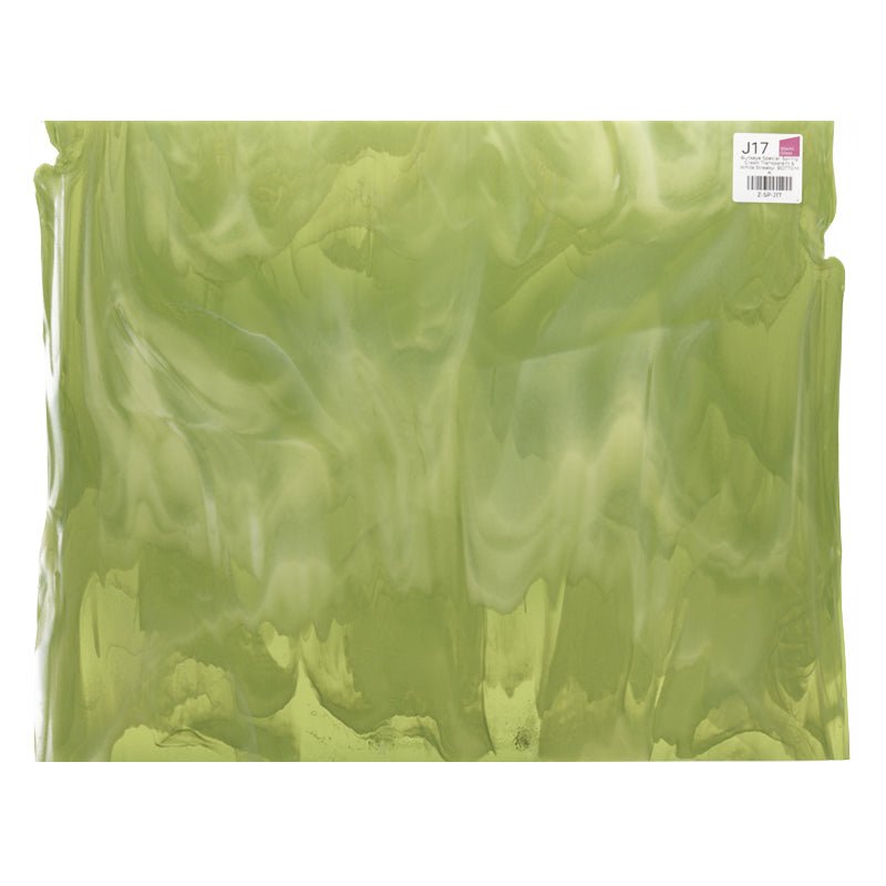 Bullseye Special: Spring Green Transparent & White Streaky - BOTTOM A - Warm Glass
