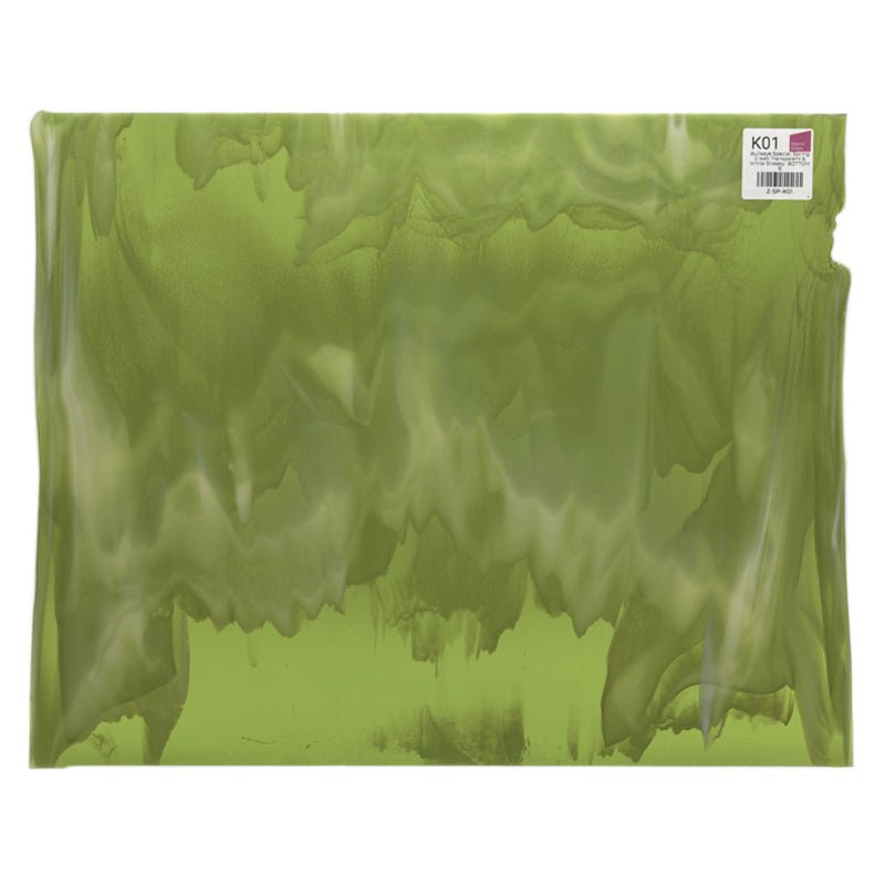 Bullseye Special: Spring Green Transparent & White Streaky - BOTTOM B - Warm Glass