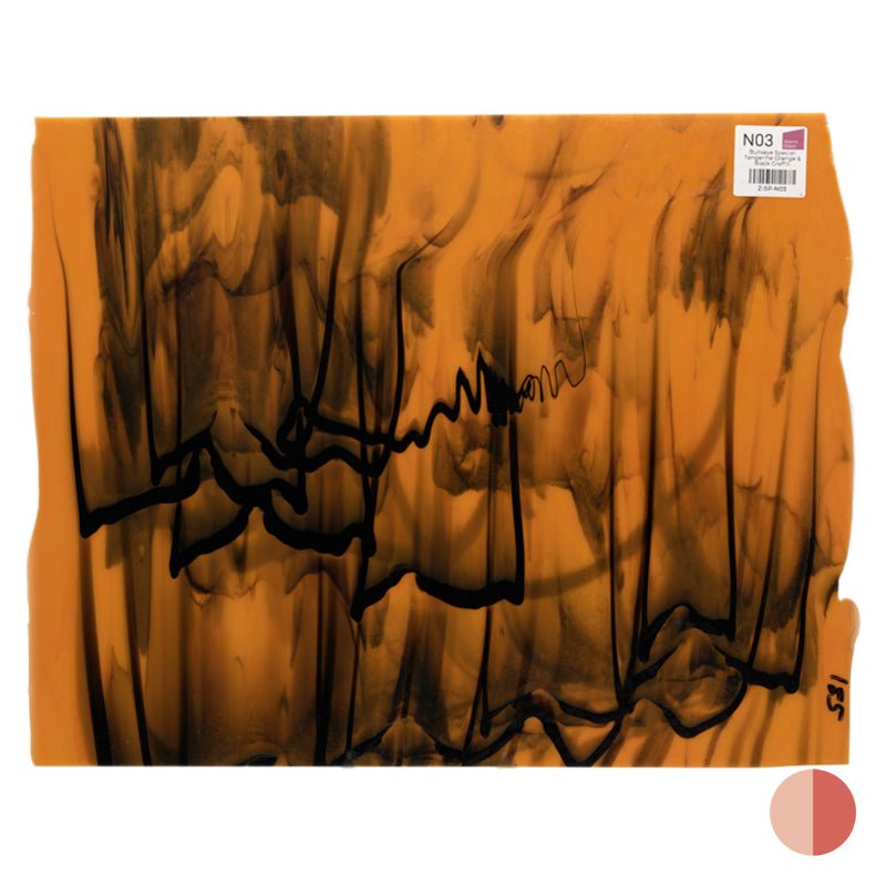 Bullseye Special: Tangerine Orange & Black Graffiti - Warm Glass