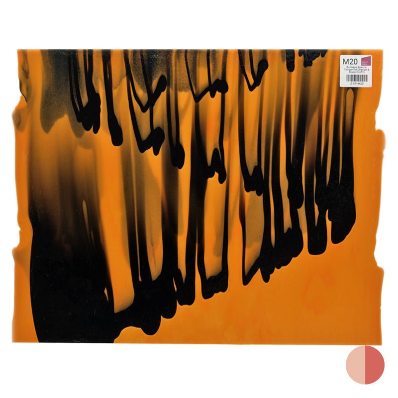 Bullseye Special: Tangerine Orange & Black Graffiti - Warm Glass