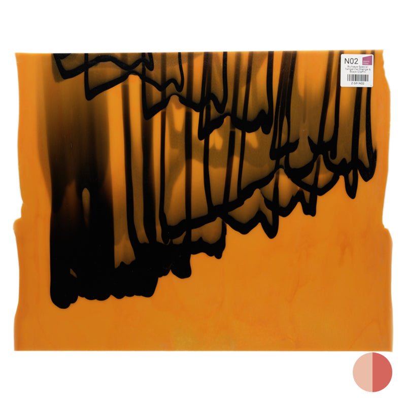 Bullseye Special: Tangerine Orange & Black Graffiti - Warm Glass