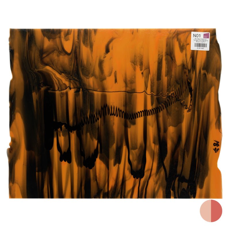 Bullseye Special: Tangerine Orange & Black Graffiti - Warm Glass