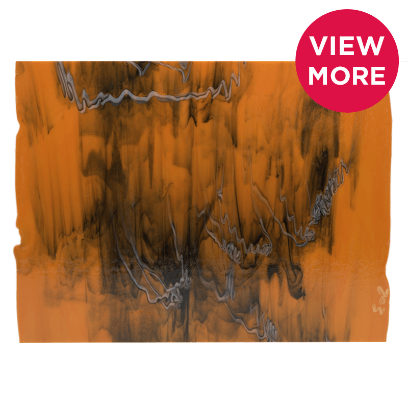 Bullseye Special: Tangerine, White & Black Opal Graffiti - TOP A - Warm Glass