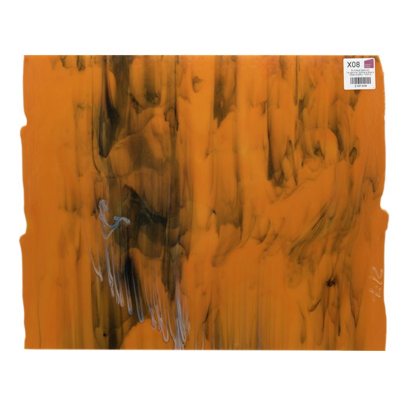 Bullseye Special: Tangerine, White & Black Opal Graffiti - TOP A - Warm Glass
