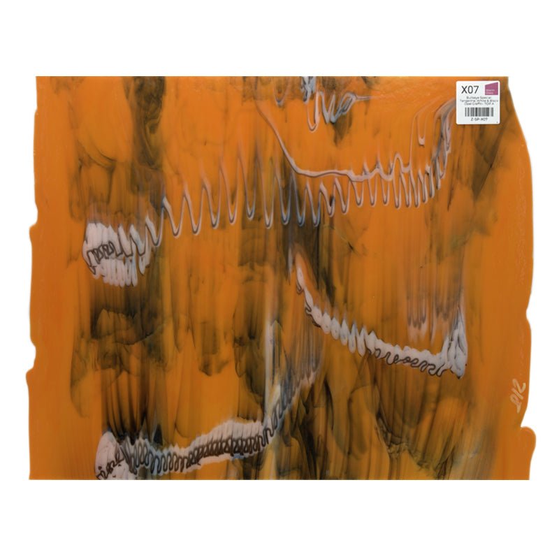 Bullseye Special: Tangerine, White & Black Opal Graffiti - TOP A - Warm Glass