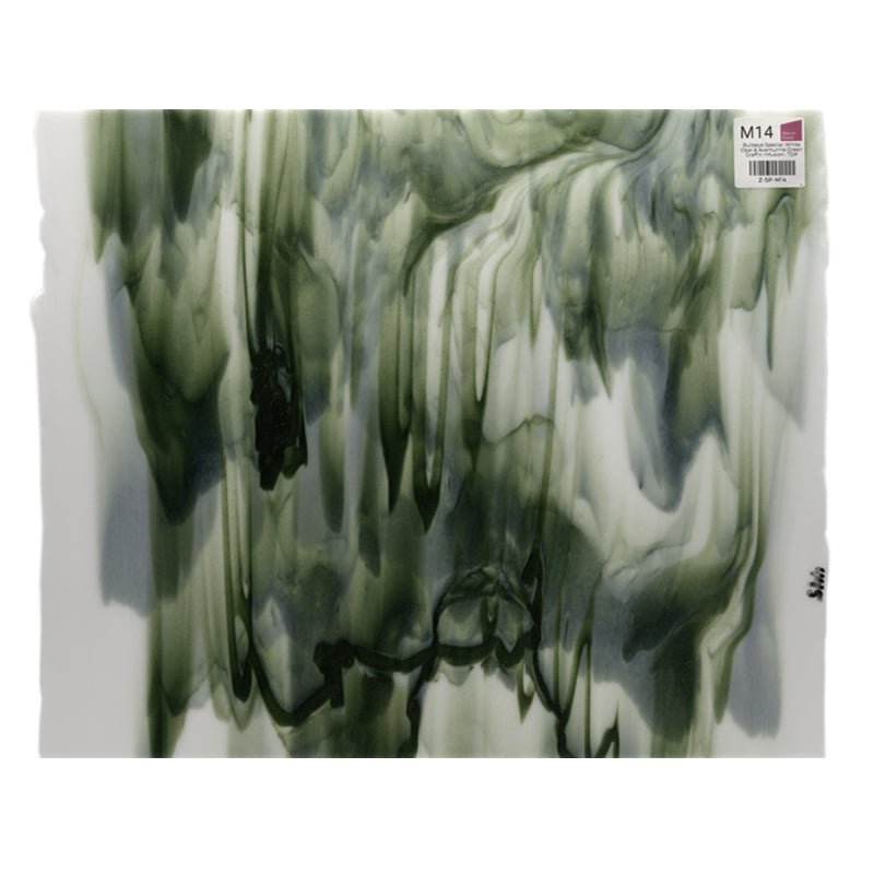 Bullseye Special: White Opal & Aventurine Green Graffiti Infusion - TOP - Warm Glass