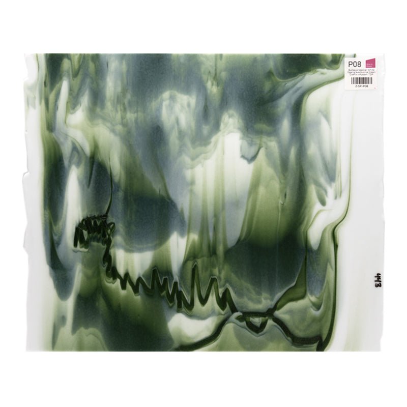 Bullseye Special: White Opal & Aventurine Green Graffiti Infusion - TOP - Warm Glass