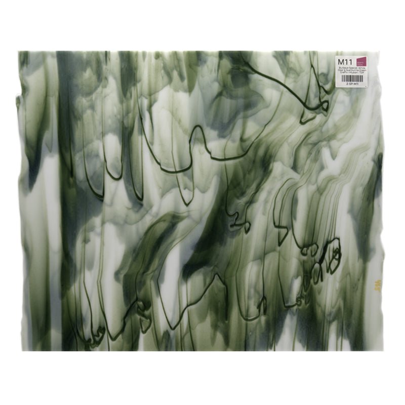 Bullseye Special: White Opal & Aventurine Green Graffiti Infusion - TOP - Warm Glass