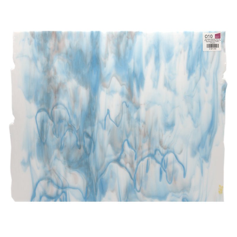 Bullseye Special: White Opal, Lt Turquoise Blue & Red Reactive Graffiti Infusion - Warm Glass