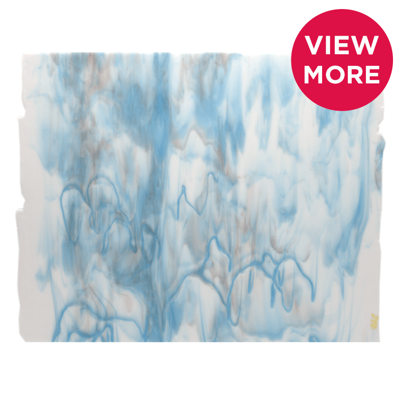 Bullseye Special: White Opal, Lt Turquoise Blue & Red Reactive Graffiti Infusion - Warm Glass