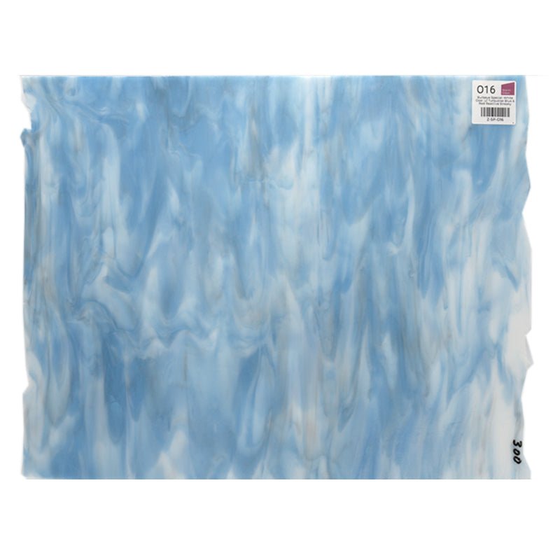 Bullseye Special: White Opal, Lt Turquoise Blue & Red Reactive Streaky - Warm Glass