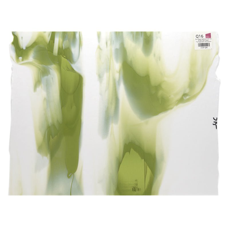 Bullseye Special: White & Spring Green Transparent Windows - Warm Glass