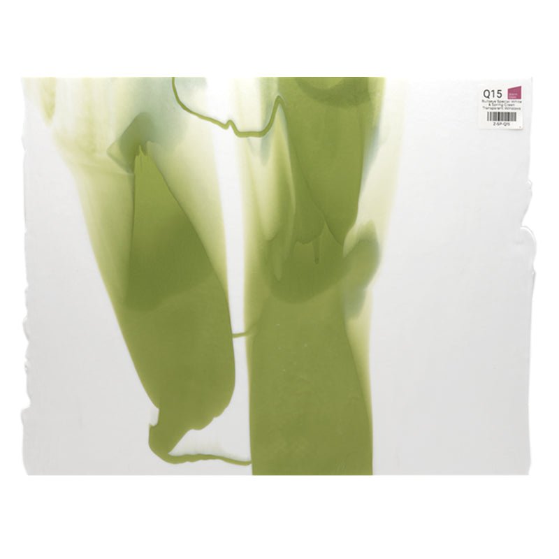 Bullseye Special: White & Spring Green Transparent Windows - Warm Glass