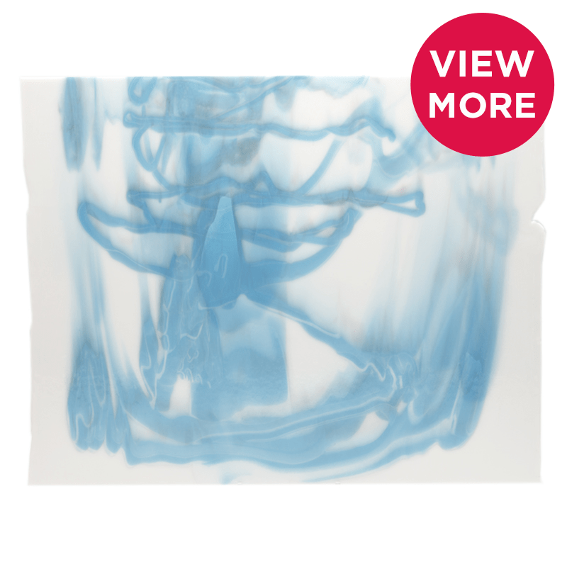 Bullseye Special: White, Turquoise Blue Transparent & Red Graffiti Infusion - Warm Glass