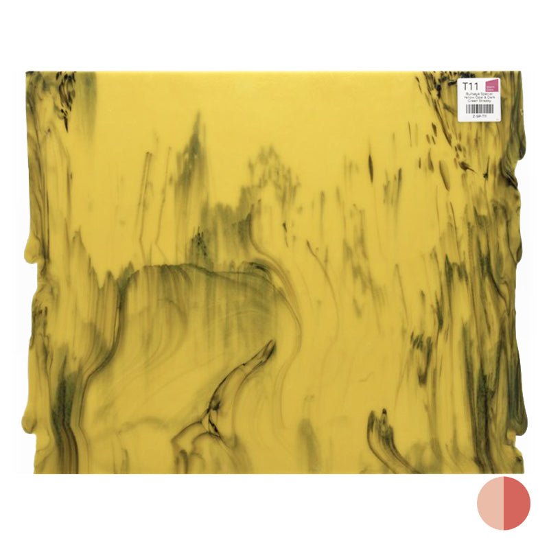 Bullseye Special: Yellow Opal & Dark Green Streaky - Warm Glass
