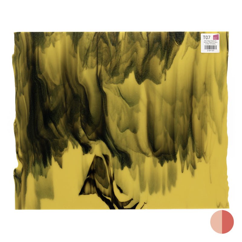 Bullseye Special: Yellow Opal & Dark Green Streaky - Warm Glass