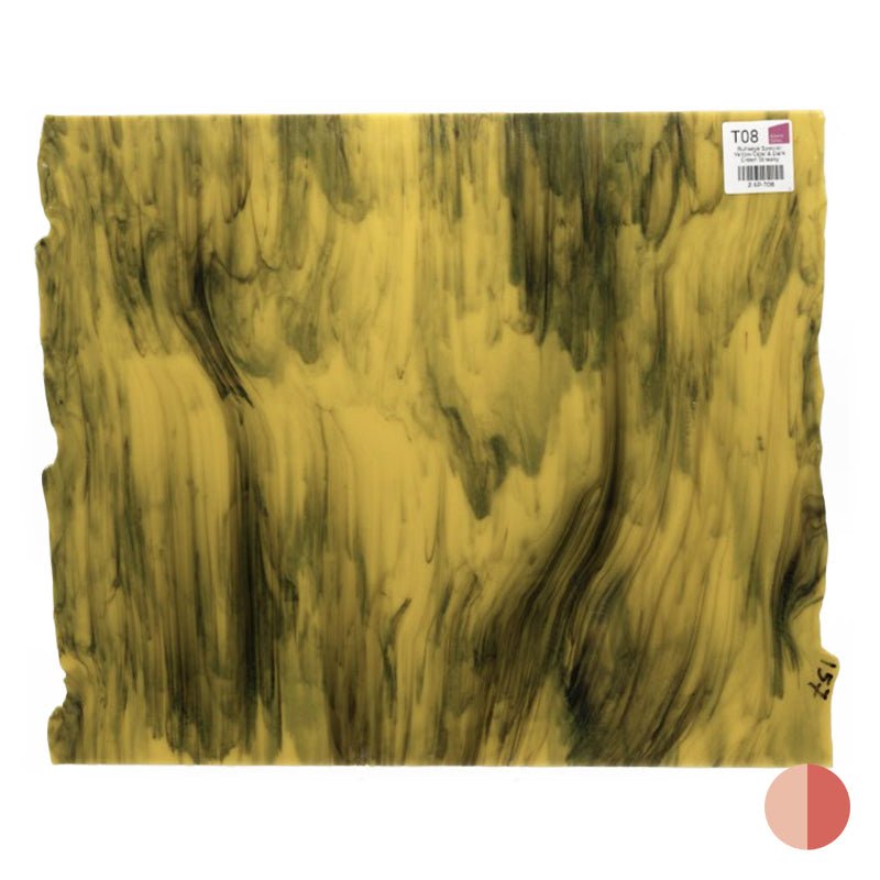 Bullseye Special: Yellow Opal & Dark Green Streaky - Warm Glass